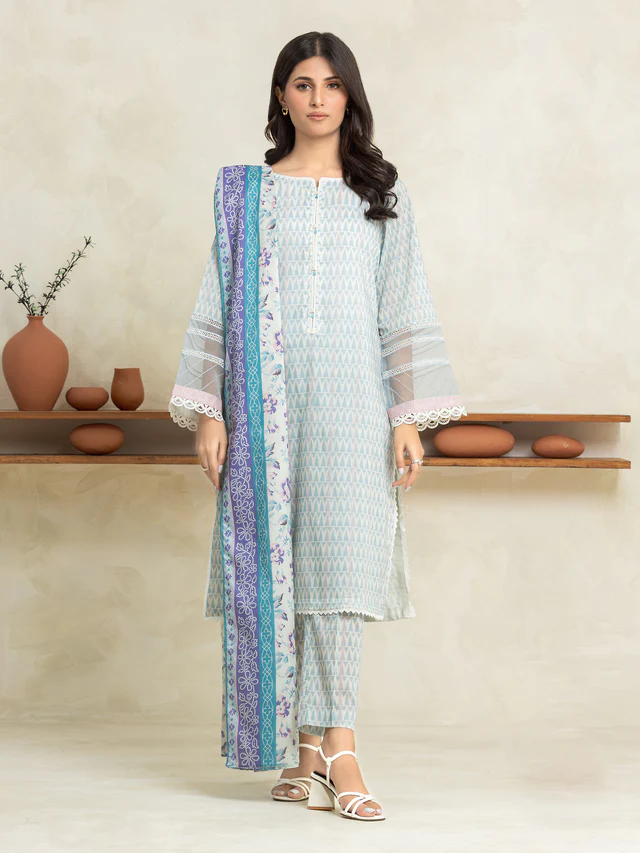 Unstitched Light Blue Printed Lawn 3 Piece 