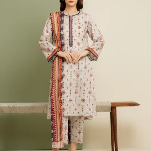 Unstitched Light Beige Printed Lawn 3 Piece – EWU5A1-35148-3P