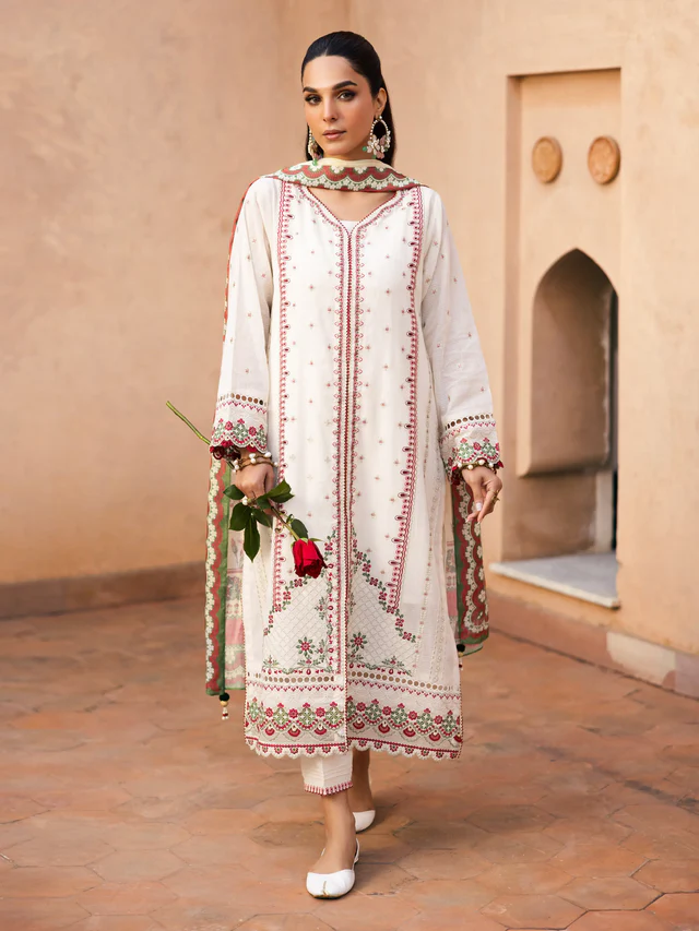 Unstitched Cream Embroidered Lawn 3 Piece – EWU5V1-31247-3P