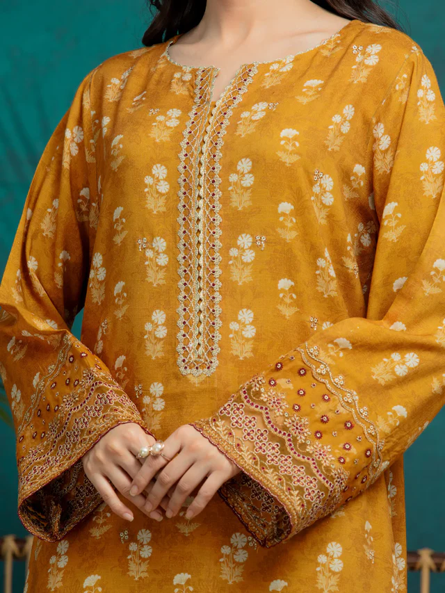 Unstitched Mustard Embroidered Raw Silk Cambric 3 Piece – EWU24V16-30377-3P